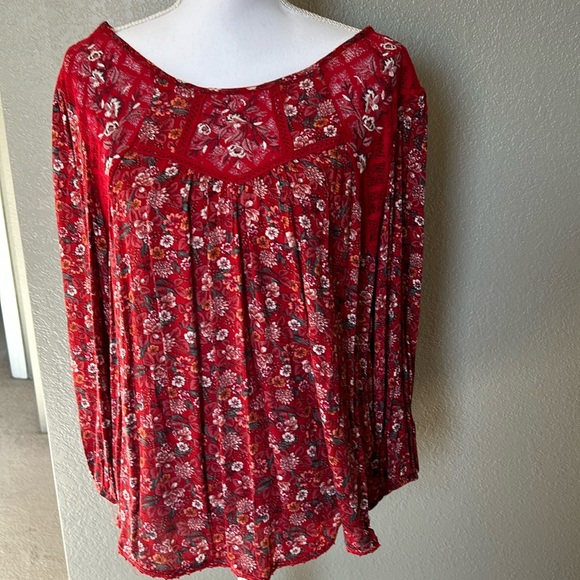 Mason&Belle Tempest Lace Detail 3/4 sleeve Red Floral Size Large Blouse - Picture 1 of 8